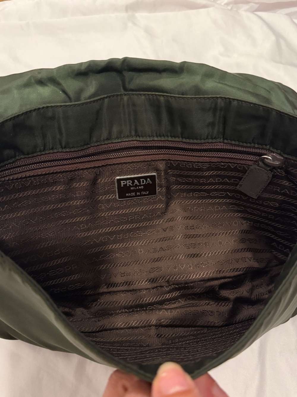 Prada Tessuto Olive Nylon Shoulder Bag with Brown Chain Strap - Picture 4 of 6